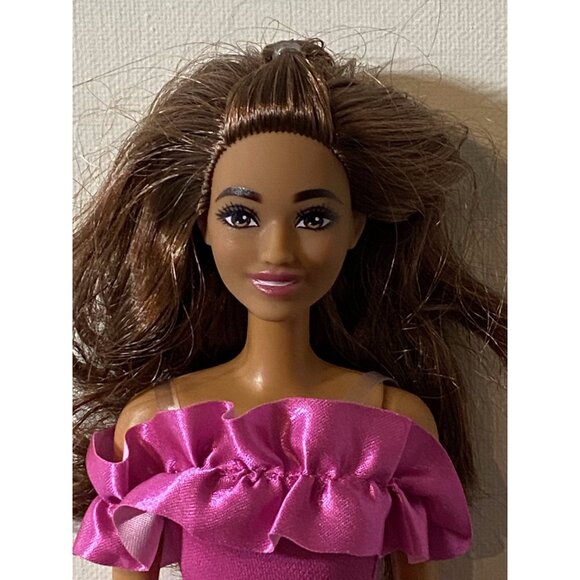 Barbie Fashionistas Doll with Brown Wavy Hair & Pink Dress - Picture 2 of 7
